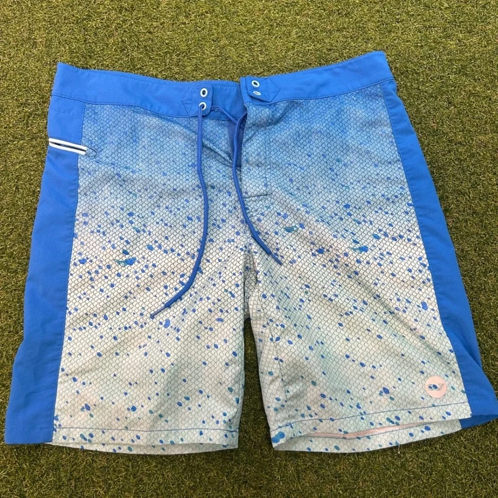 Vineyard Vines Mens Blue Fish Scale Splatter Board Shorts Swim Trunks Size 34